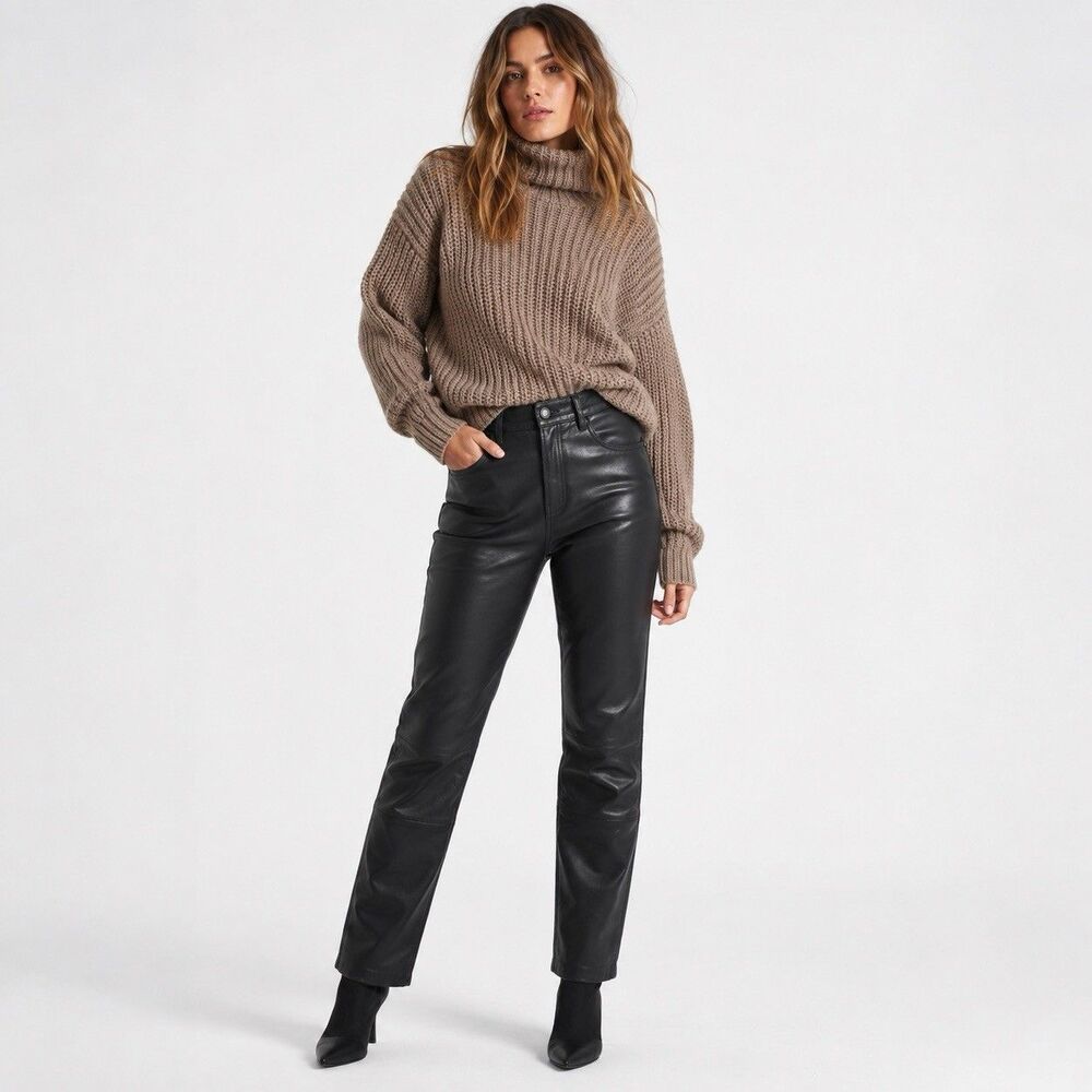 Gap Y2K Vintage Black Genuine Leather Pants Original Fit Women’s Sz 6 28/29 Sexy
